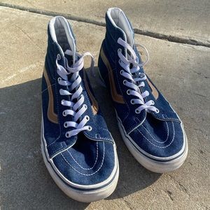 Men’s Blue and Leather Detailed Vans